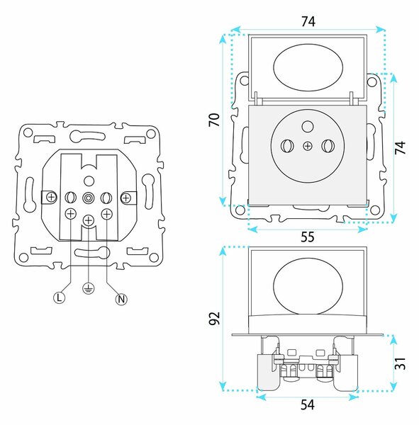 Единичен контакт със заземяване и капаче с рамка OSTE JNH005-G Black