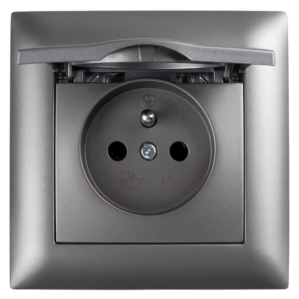 Единичен контакт със заземяване и капаче с рамка OSTE JNH005-G Grey