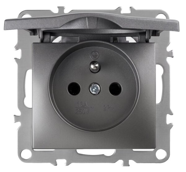 Единичен контакт със заземяване и капаче OSTE JNH005-G Grey