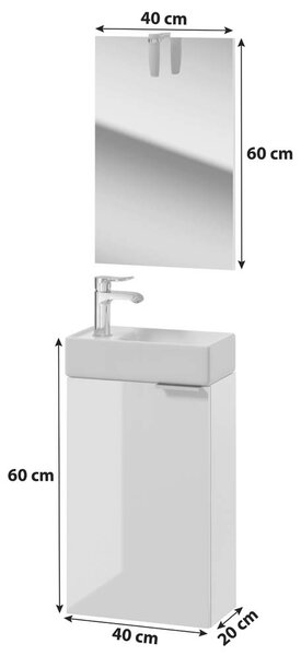 КОМПЛЕКТ ГРИН ВКЛ. ДОЛЕН ШКАФ ЗА БАНЯ С МИВКА И ОГЛЕДАЛО С LED ОСВЕТЛЕНИЕ 38/21.5/60h В БЯЛ ЦВЯТ