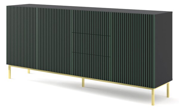 Комод Ravenna F 200 3D3S боядисан фрезован MDF, черен мат/тъмнозелено/злато