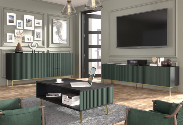 Масичка за кафе Ravenna F 90x60 боядисан фрезован MDF, черно/тъмнозелено