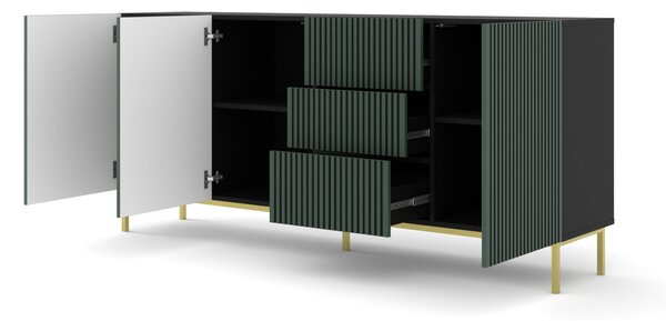 Комод Ravenna F 200 3D3S боядисан фрезован MDF, черен мат/тъмнозелено/злато