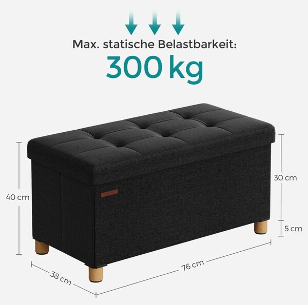 Пейка с място за съхранение Otoman Songmics Черен 76x38x40 см