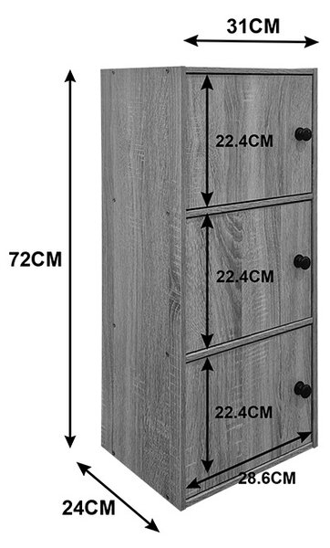 Гардероб с 3 врати, Wirdia, дъб, 24x30.5x71.5 см