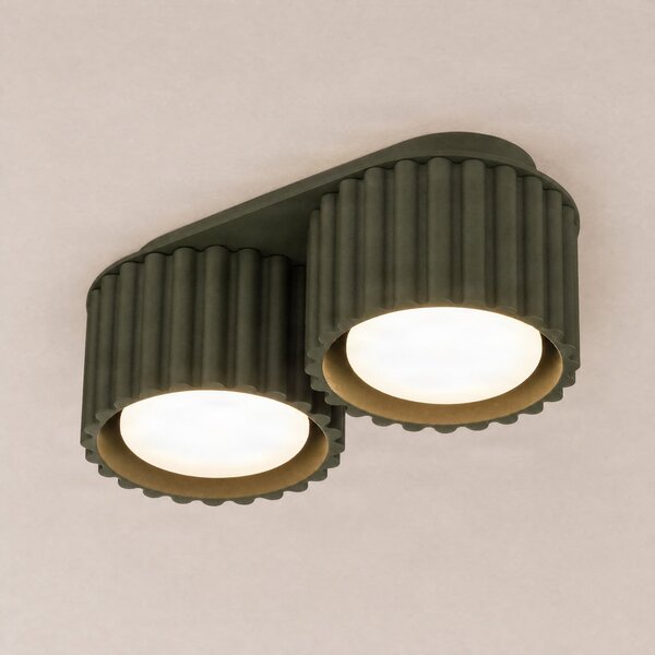 SOLLUX LIGHTING Таванна лампа Aura 2, маслиненозелена, с 2 лампи, дължина 21 см, GX53, Затъмняване, Зелен, Коридор, Алуминий, Модерен