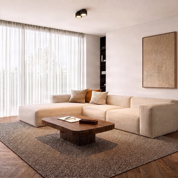 SOLLUX LIGHTING Таванна лампа Aura 2, черна, с 2 лампи, дължина 21 см, GX53, Затъмняване, Черен, Коридор, Алуминий, Модерен