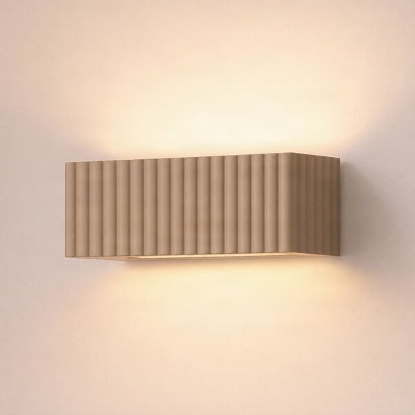 SOLLUX LIGHTING Стенна лампа Rigata, цвят таупе, керамика, дължина 34 см, осветява нагоре/надолу, Затъмняване, Кафяв / ръждив, Коридор, Керамика, Модерен