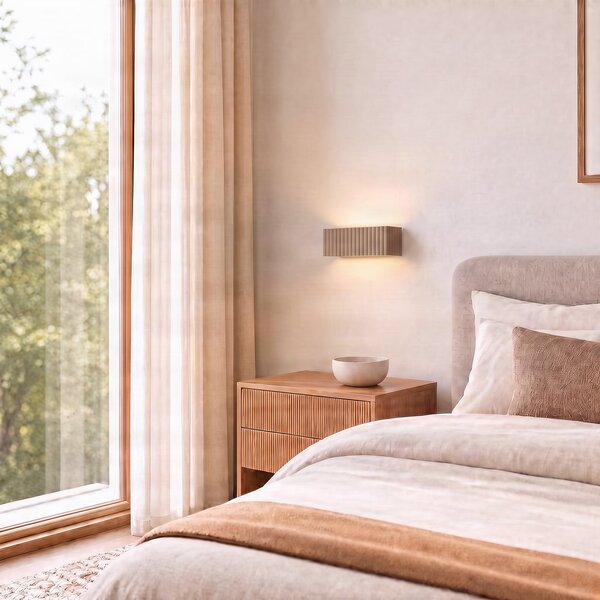 SOLLUX LIGHTING Стенна лампа Rigata, цвят таупе, керамика, дължина 34 см, осветява нагоре/надолу, Затъмняване, Кафяв / ръждив, Коридор, Керамика, Модерен