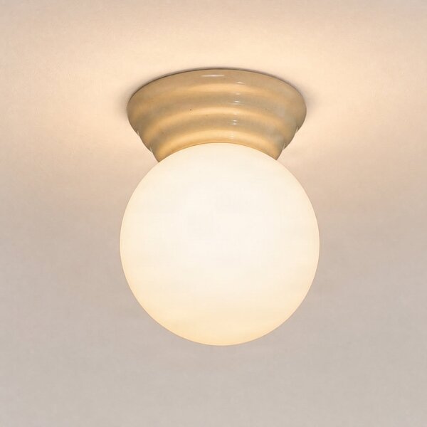 SOLLUX LIGHTING Таванна лампа Zori, бежова/опалова, Ø 16 см, керамика/стъкло, IP44, Затъмняване, Бял, Баня, Стъкло, Модерен