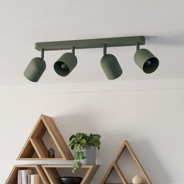 EGLO Тавански прожектор Tilston, тъмнозелен, дължина 58 cm, 4-крилен, стомана, Затъмняване, Зелен, Дневна/трапезария, Метал, Таван с много пламъци