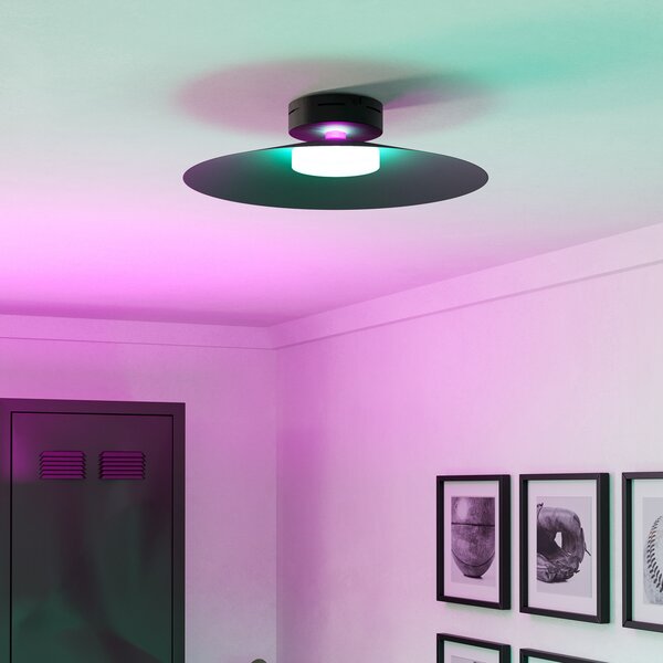EGLO LED интелигентна плафониера Conomavilla-Z, черна Ø 45 cm CCT RGB, Затъмняване, Черен, Дневна/трапезария, Метал, Модерен