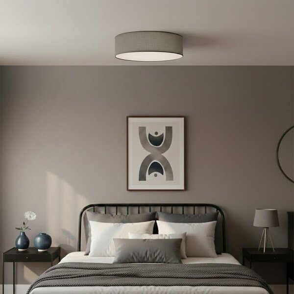 Milagro Lighting Таванна лампа „Маршал“, сива, Ø 50 см, метал/ратан, Затъмняване, Сив, Дневна/трапезария, Дървесина, Модерен