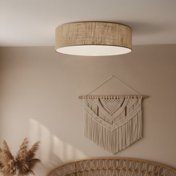 Milagro Lighting Таванна лампа „Маршал“, кафява, Ø 50 см, метал, ратан, Затъмняване, Кафяв / ръждив, Дневна/трапезария, Дървесина, Модерен
