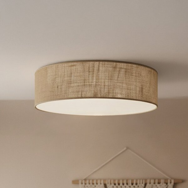 Milagro Lighting Таванна лампа „Маршал“, кафява, Ø 50 см, метал, ратан, Затъмняване, Кафяв / ръждив, Дневна/трапезария, Дървесина, Модерен