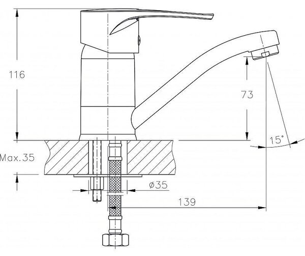 Стоящ смесител за умивалник " Runde" ICF 7531320C-15, месинг, хром, 13.9x11.6см
