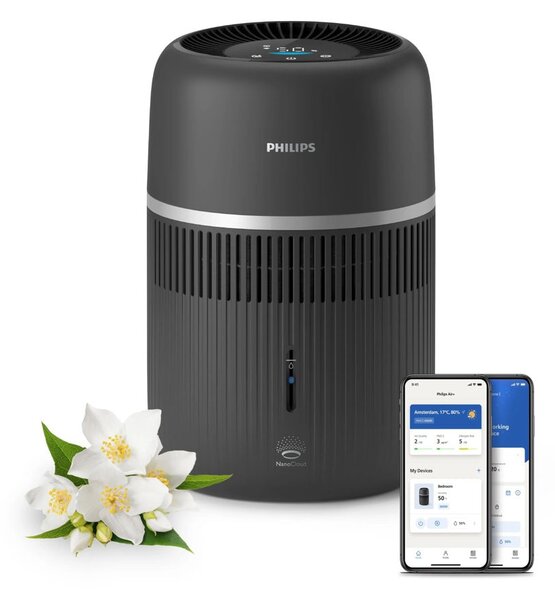 Овлажнител на въздух Philips HU4210/03, 3W, 3.5 l резервоар, подходящ за помещения с площ до 44m², 5 настройки за влажност, таймер, Wi-Fi, черен