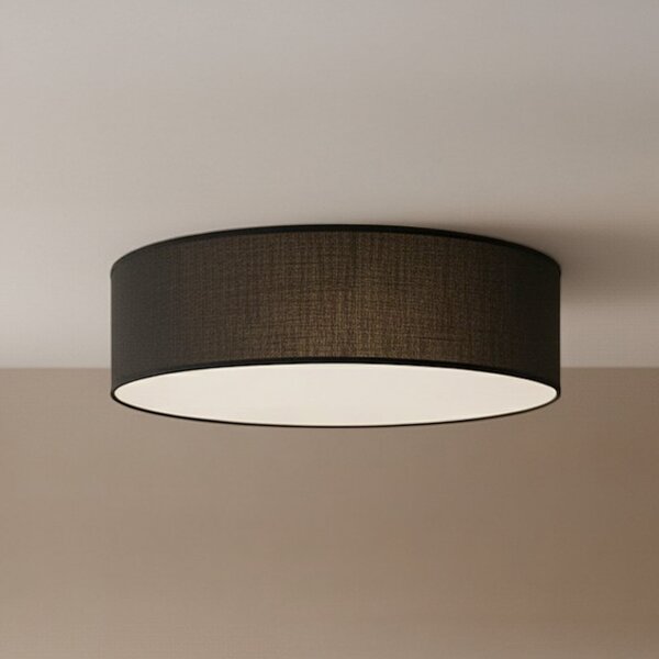 Milagro Lighting Таванна лампа „Маршал“, черна, Ø 50 см, метал/ратан, Затъмняване, Черен, Дневна/трапезария, Дървесина, Модерен