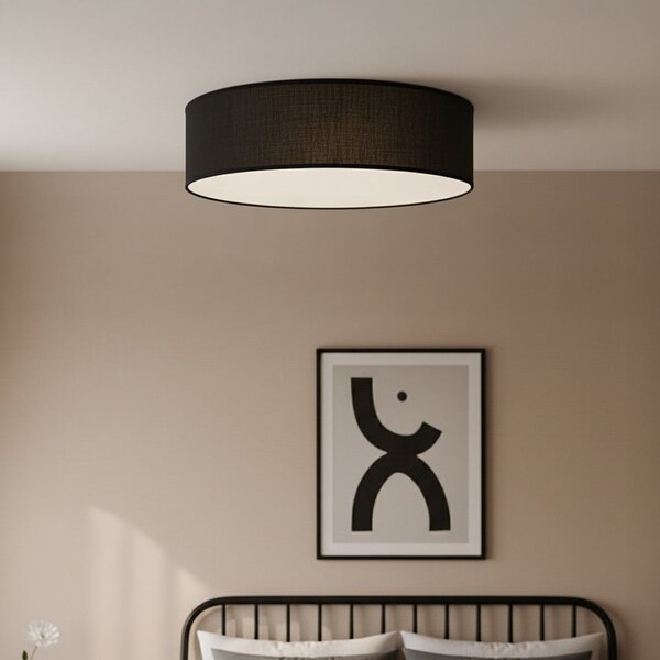 Milagro Lighting Таванна лампа „Маршал“, черна, Ø 50 см, метал/ратан, Затъмняване, Черен, Дневна/трапезария, Дървесина, Модерен