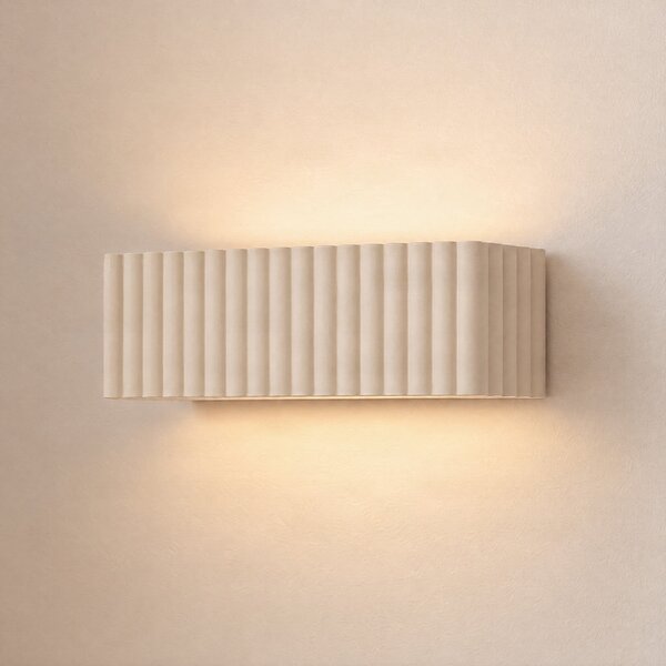 SOLLUX LIGHTING Стенна лампа Rigata, бежова, керамика, дължина 34 см, осветява нагоре/надолу, Затъмняване, Бежов, Коридор, Керамика, Модерен
