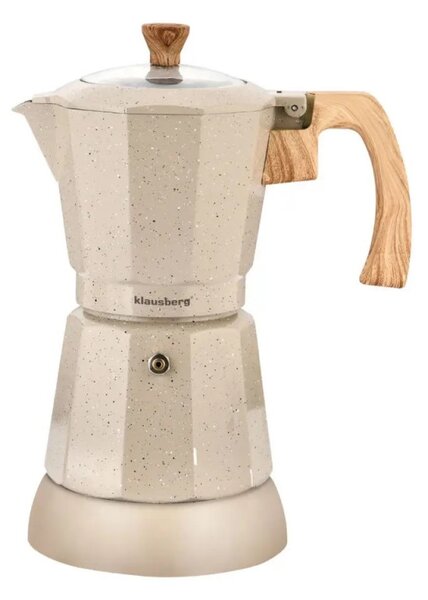 Електрическа кубинска кафеварка Klausberg KB 7999, 500W, 6 чаши, Вграден нагревател, Предпазен клапан, Бежов мрамор