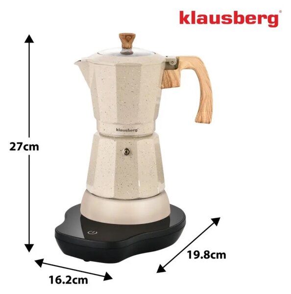 Електрическа кубинска кафеварка Klausberg KB 7999, 500W, 6 чаши, Вграден нагревател, Предпазен клапан, Бежов мрамор