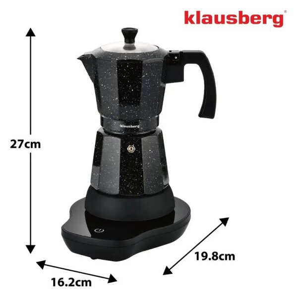 Електрическа кубинска кафеварка Klausberg KB 7998, 500W, 6 чаши, Вграден нагревател, Предпазен клапан, Черен мрамор