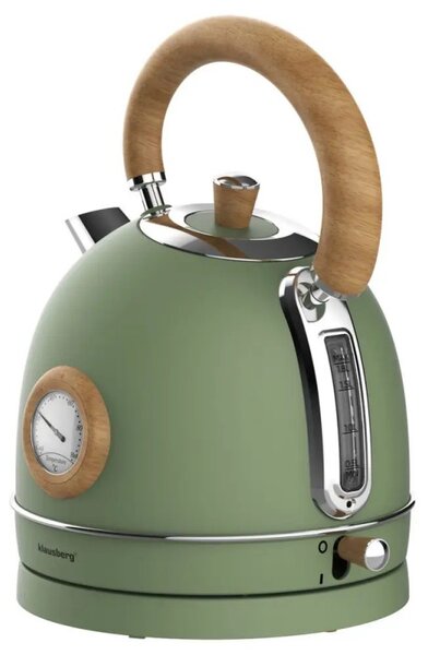 Електрическа кана-чайник Klausberg KB 9008, 2200W, 1.8 л, 360° основа, Индикатор ниво вода, Термометър, Зелен