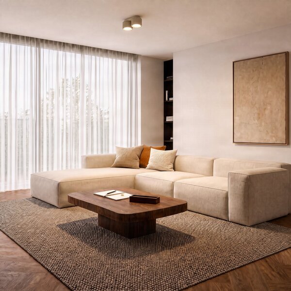 SOLLUX LIGHTING Таванна лампа Aura 2, бежова, с 2 лампи, дължина 21 см, GX53, Затъмняване, Бежов, Коридор, Алуминий, Модерен