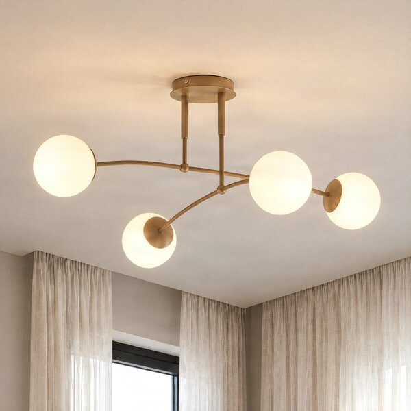 EMIBIG LIGHTING Таванна лампа Pregos, бежова, Ø 60 см, 4-лампова, метал/стъкло, Затъмняване, Бежов, Дневна/трапезария, Стъкло, Модерен, Глобус
