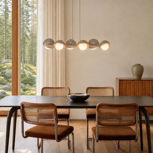 EMIBIG LIGHTING Висяща лампа BOOM, бежова, дължина 88 см, 6-лампова, метал/стъкло, Затъмняване, Бежов, Дневна/трапезария, Метал, Модерен