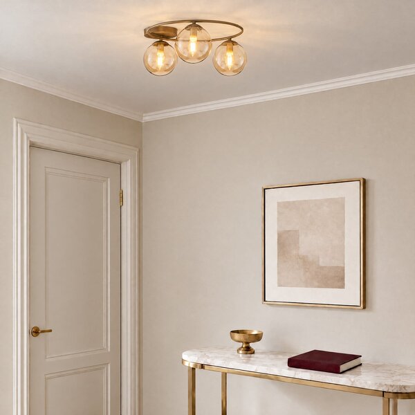 EMIBIG LIGHTING Таванна лампа Sopra, бежова, Ø 47 см, 3-лампова, стъкло/метал, E14, Затъмняване, Бежов, Дневна/трапезария, Стъкло, Модерен, Глобус