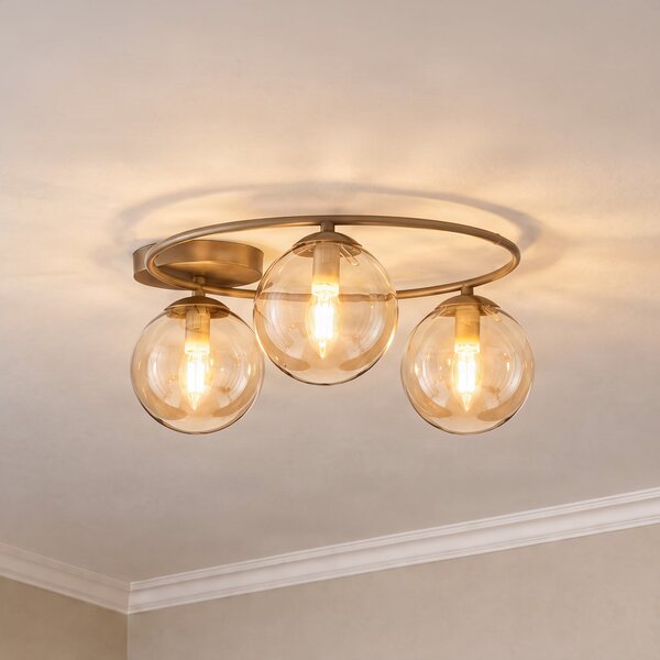 EMIBIG LIGHTING Таванна лампа Sopra, бежова, Ø 47 см, 3-лампова, стъкло/метал, E14, Затъмняване, Бежов, Дневна/трапезария, Стъкло, Модерен, Глобус