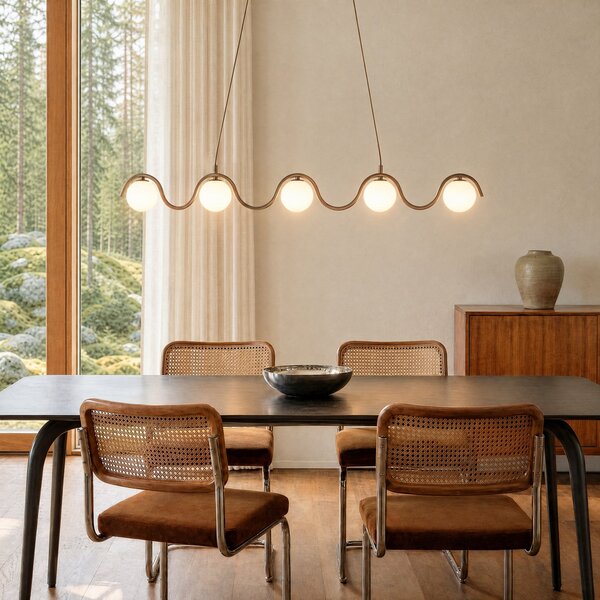 EMIBIG LIGHTING Висяща лампа SINUS, бежова, дължина 110 см, 5-лампова, метал/стъкло, Затъмняване, Бежов, Дневна/трапезария, Стъкло, Модерен, Глобус