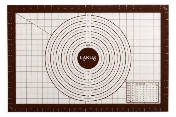 Подложка за точене Lekue 1009484, 60x40 см, Мерителни скали, Силикон -20/+220°C, Бял/кафяв