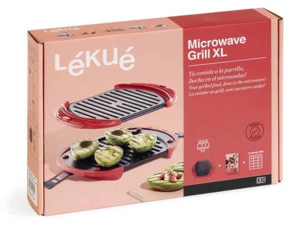 Съд за гриловане в микровълнова Lekue 1009082, 27x20.7.8x4.4 см, Платинен силикон, Стомана с незалепващо покритие, От 0 до +240C, Червен