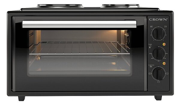 Мини готварска печка Crown CMO-455BF, 45л. обем, 2 нагревателни зони, 3 функции, черна