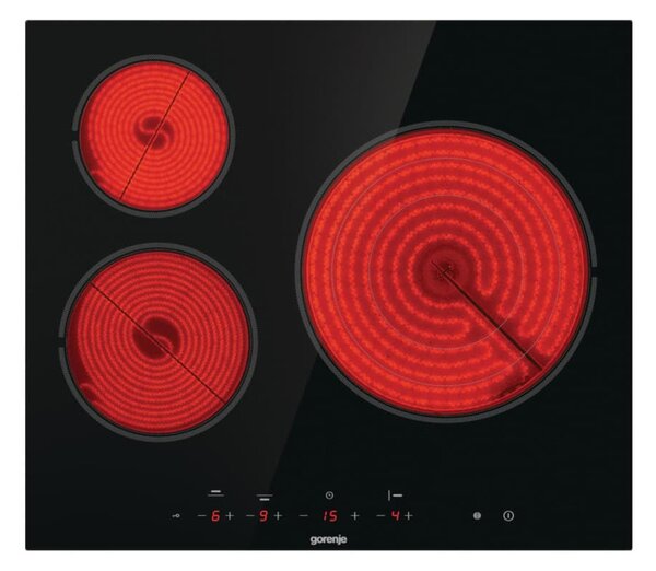 Вграден керамичен плот Gorenje ECT632BSCE, 3 нагревателни зони, защита за деца, черен