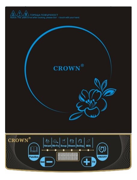 Индукционен котлон Crown CVIC-2002(IC-2002), таймер, ръчен и автоматичен режим, 2000W, черен