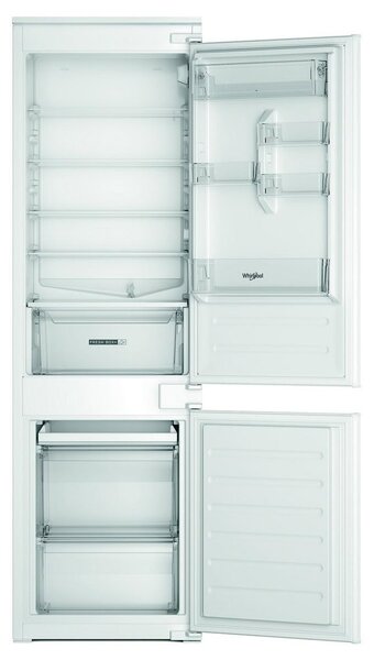 Хладилник с фризер Whirlpool WHC18D051A1, клас E, 268 л. общ обем, за вграждане, 227 kWh/годишно разход на енергия, 6TH Sense, Less Frost, бял