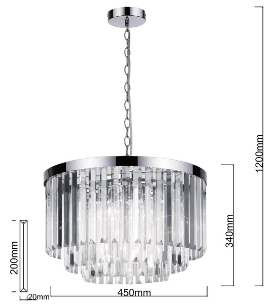 Полилей на верига VETRO 5xE14/60W/230V, гланцов хром