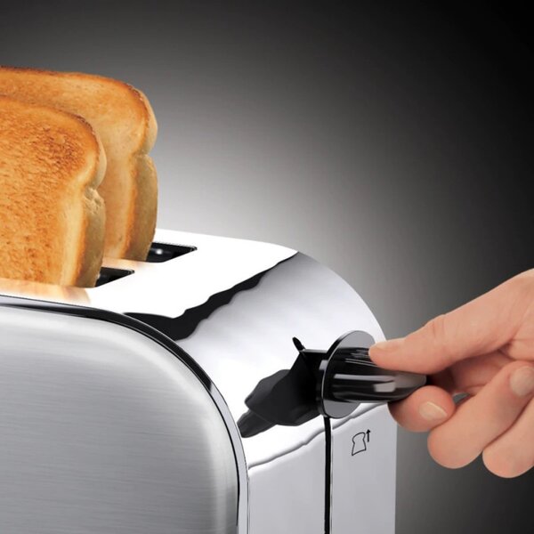 Тостер Russell Hobbs Adventure 23610-56, 1600 W, За 4 филийки, 6 степени, Perfect Toast система за равномерно изпичане, Затопляне, Инокс