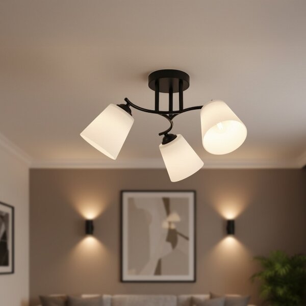 Плафонен полилей PAFOS 3xE27/15W/230V черен