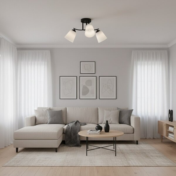 Плафонен полилей PAFOS 3xE27/15W/230V черен