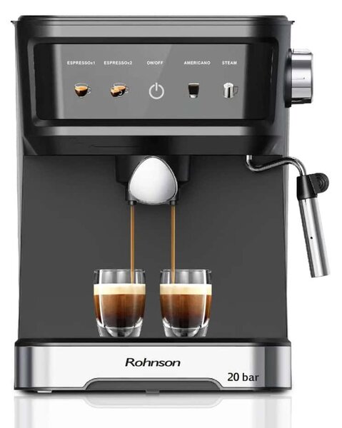Кафемашина еспресо Rohnson R-98035, 850W, 20 bar налягане, 1.5 л. воден резервоар, защита от свръхналягане, черна
