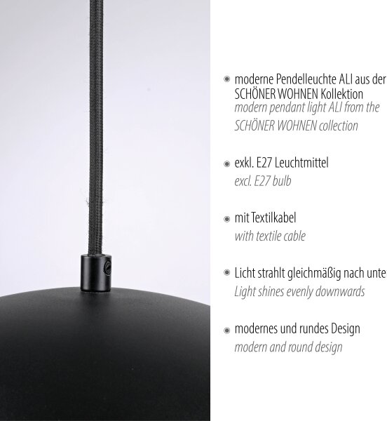 Schöner Wohnen 11728-18 - Полилей на кабел ALI 1xE27/25W/230V Ø 38 cm черен