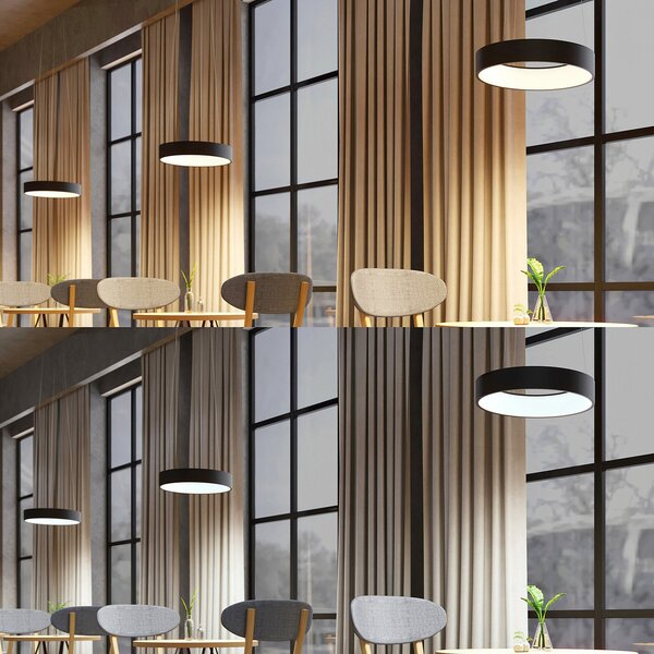 Arcchio LED висяща лампа Aleksi, Ø 45 cm, черна, метал, CCT, Затъмняване, Черен, Кухня, Метал, Модерен