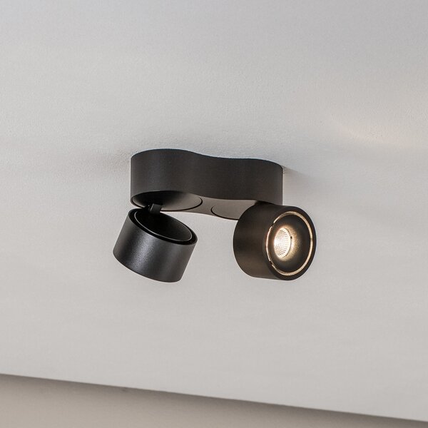 Arcchio LED тавански прожектор Rotari, 1240lm, 2-крилен, черен, Затъмняване, Черен, Дневна/трапезария, Алуминий, Модерен