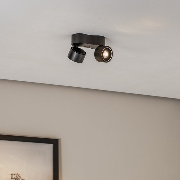 Arcchio LED тавански прожектор Rotari, 1240lm, 2-крилен, черен, Затъмняване, Черен, Дневна/трапезария, Алуминий, Модерен
