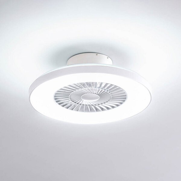 Lindby Smart LED тавански вентилатор Paavo, бял, тих, Tuya, Затъмняване, Бял, Дневна/трапезария, Пластмаса, Модерен